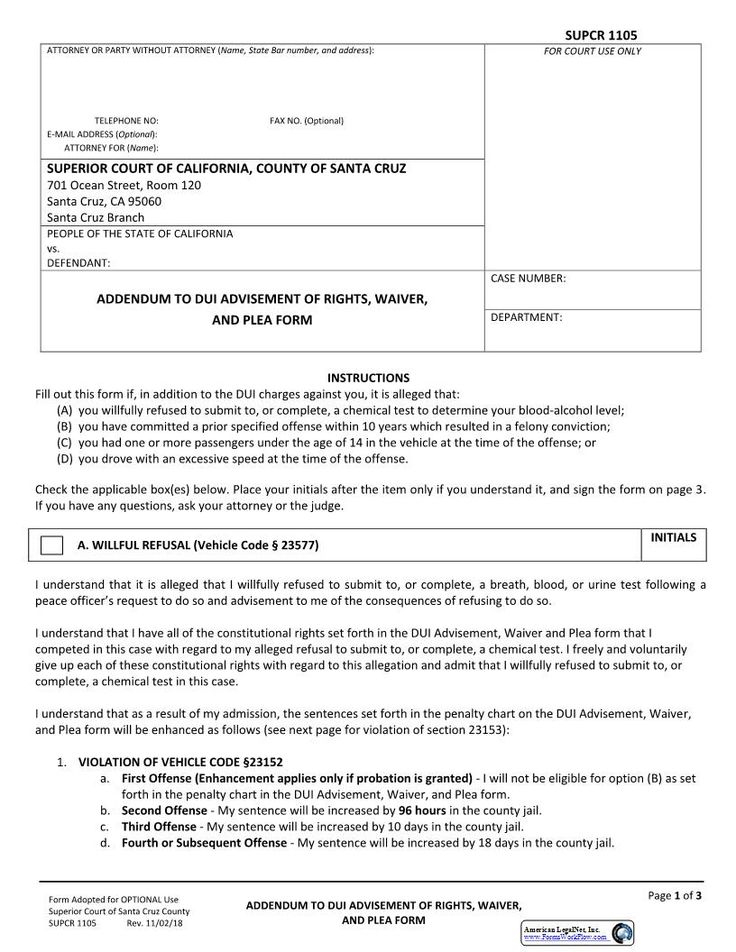 Addendum To DUI Advisement Of Rights Waiver And Plea Form California Addendum To DUI Advisement Of Rights Waiver And Plea Form California