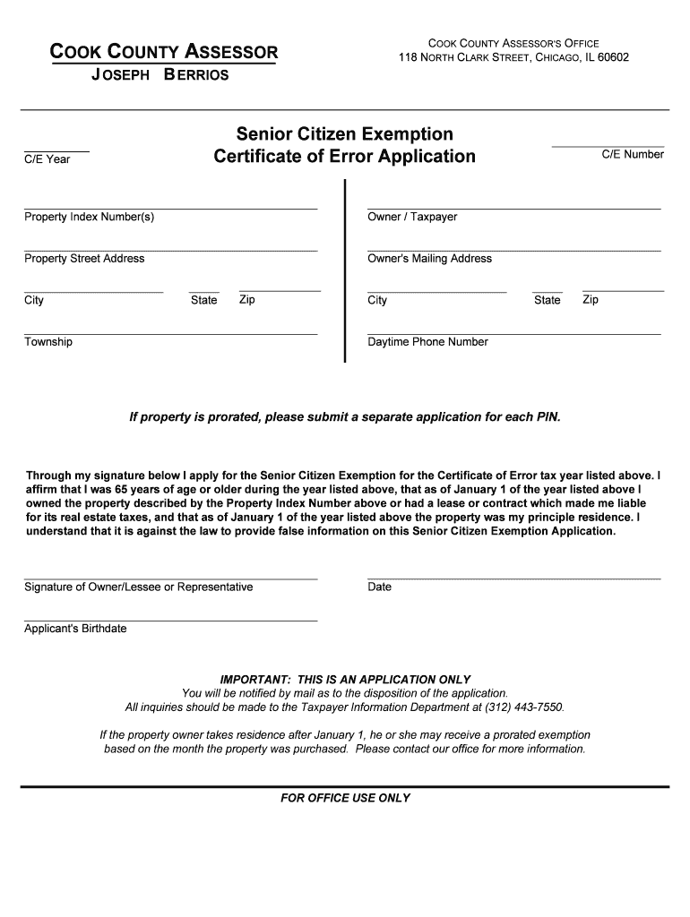 Cook County Senior Exemption Form Fill Out And Sign Printable PDF