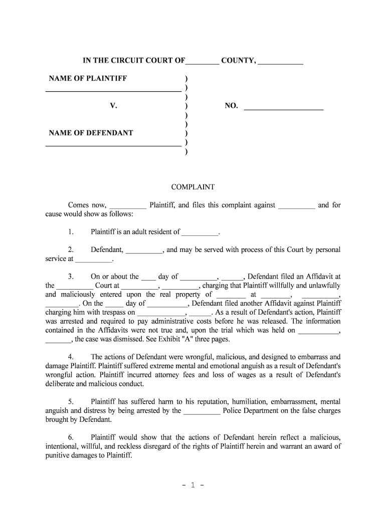 Fill Edit And Print Complaint For Malicious Prosecution Form Online 