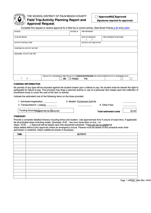 Fillable Field Trip activity Planning Report Template The School 
