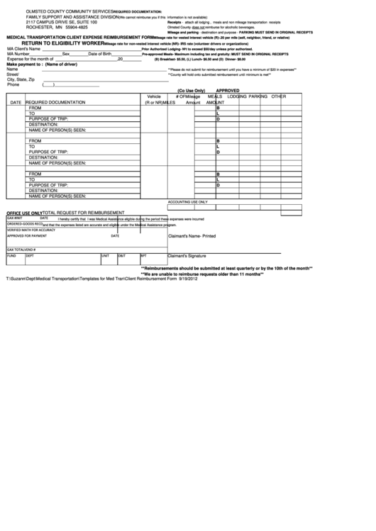 Fillable Medical Transportation Client Reimbursement Form Olmsted 