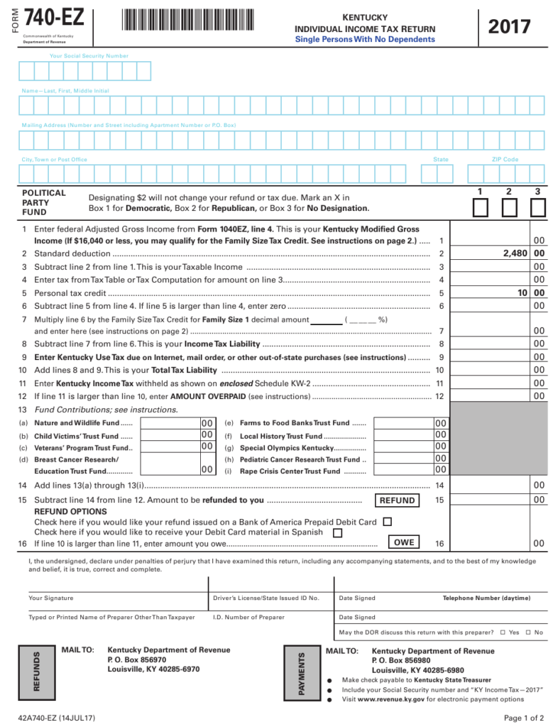 Form 740 EZ Download Fillable PDF Or Fill Online Kentucky Individual 