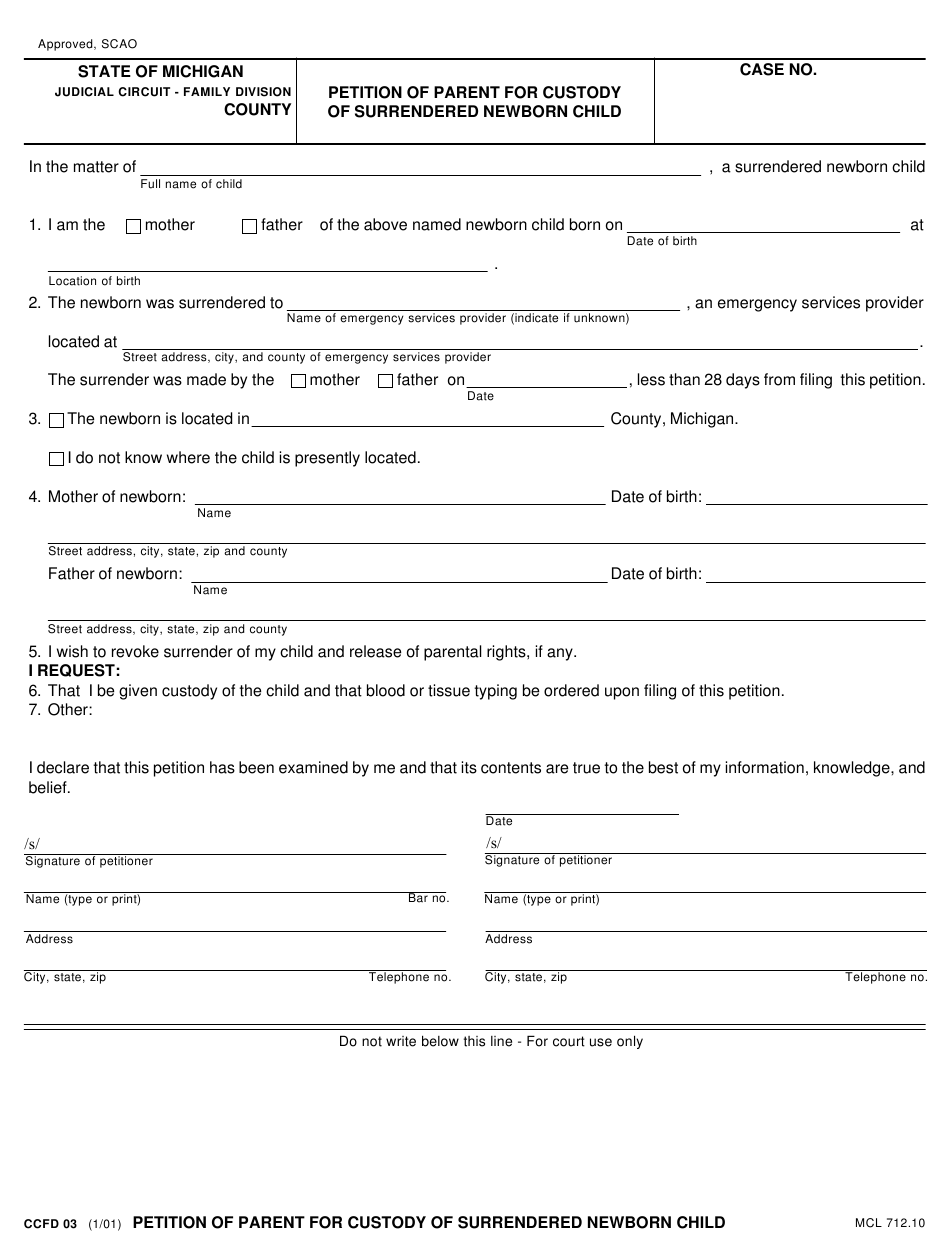 Form CCFD03 Download Fillable PDF Or Fill Online Petition Of Parent For Form CCFD03 Download Fillable PDF Or Fill Online Petition Of Parent For