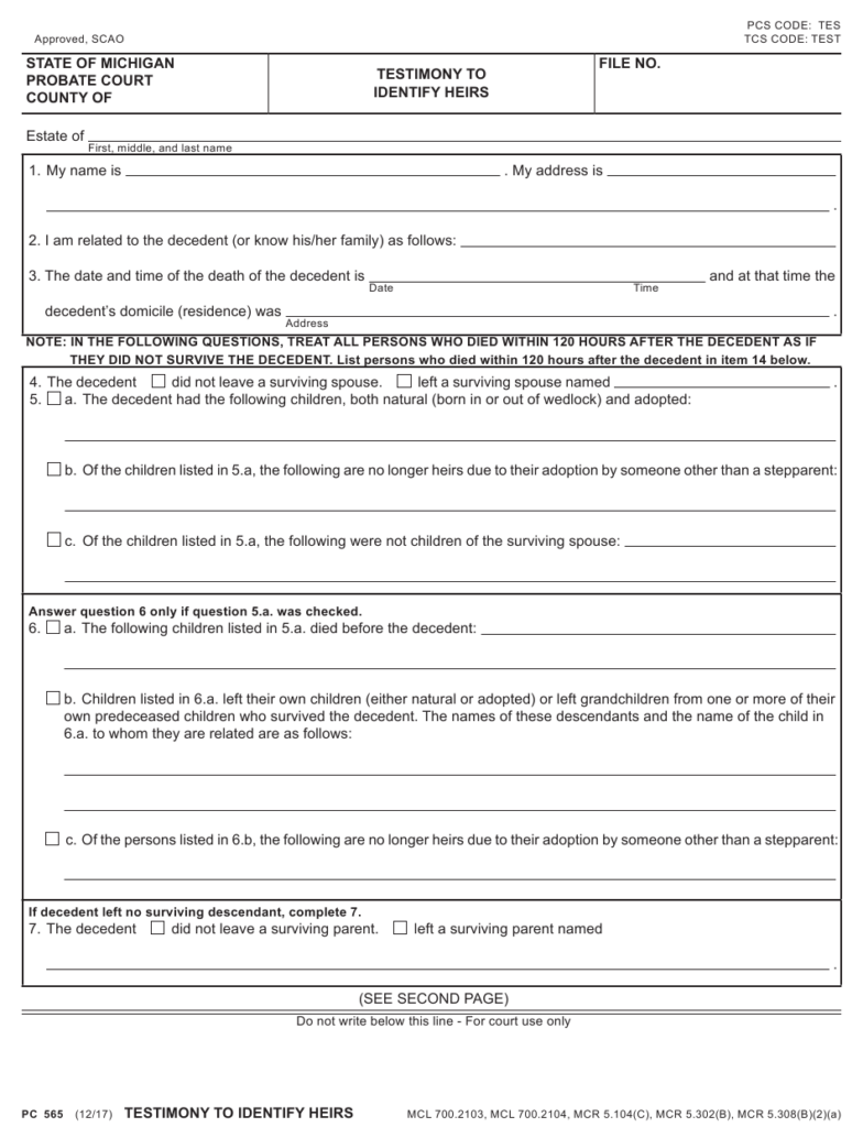 Form PC565 Download Fillable PDF Or Fill Online Testimony To Identify 