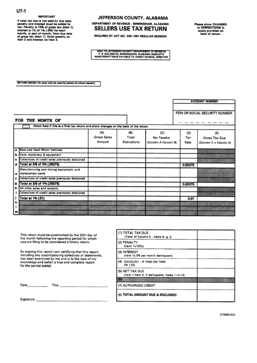 Form Ut 1 Sellers Use Tax Return Department Of Revenue Jefferson