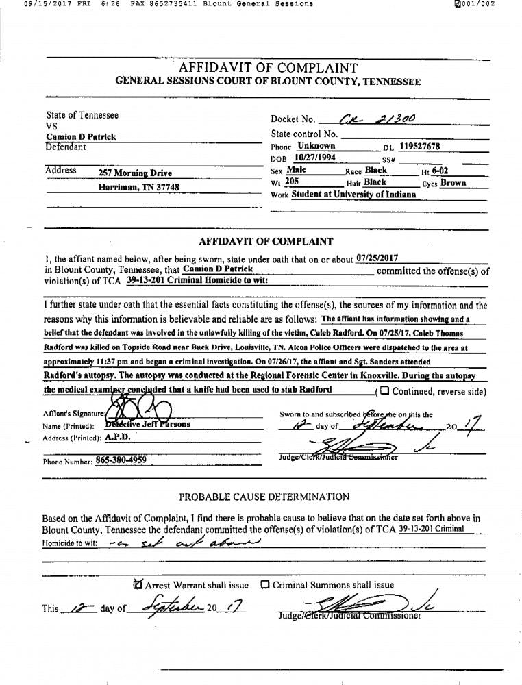 Former IU Running Back Camion Patrick Arrested For Criminal Homicide