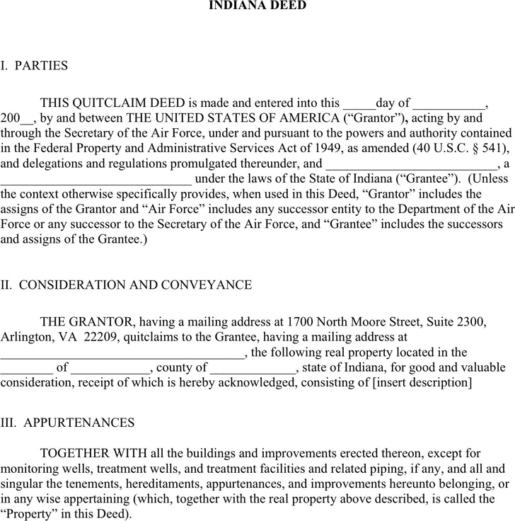 Free Indiana Quitclaim Deed Form Doc 26KB 3 Page s 