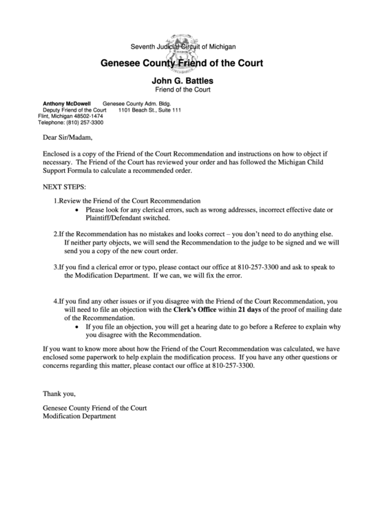 Genesee County Friend Of The Court Modification Objection To Child