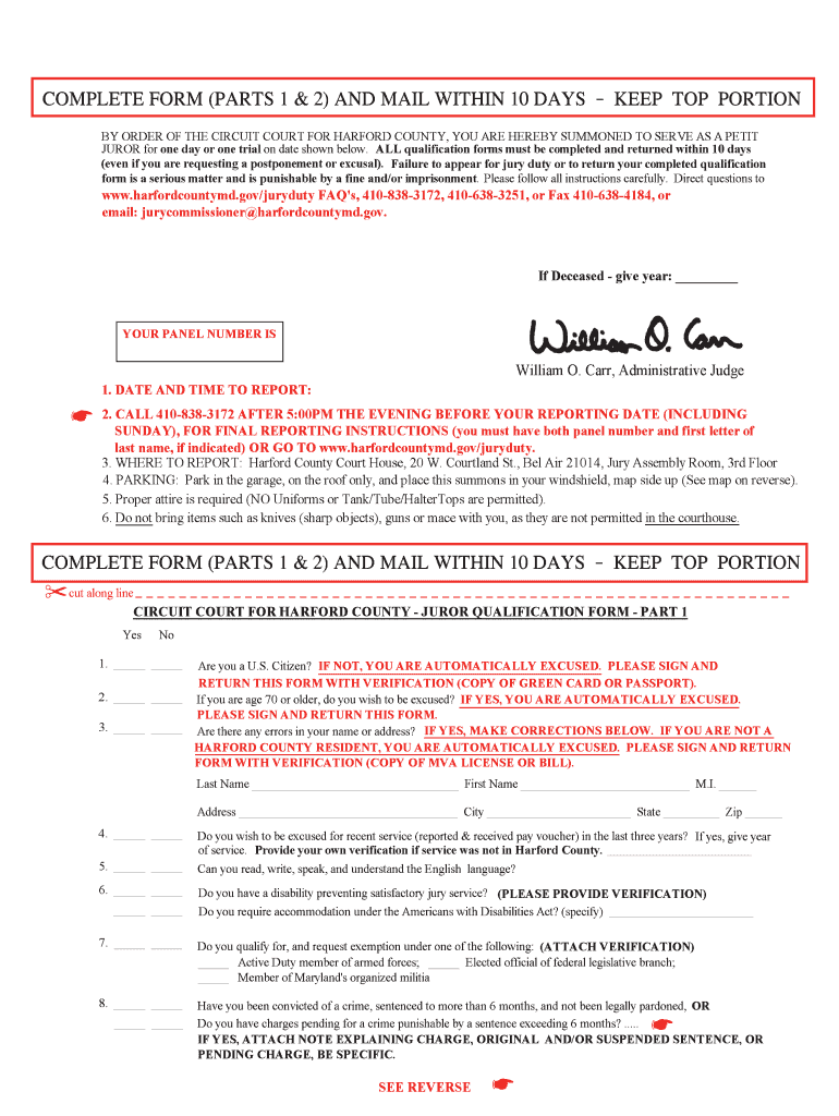 Harford County Jury Duty Fill Online Printable Fillable Blank