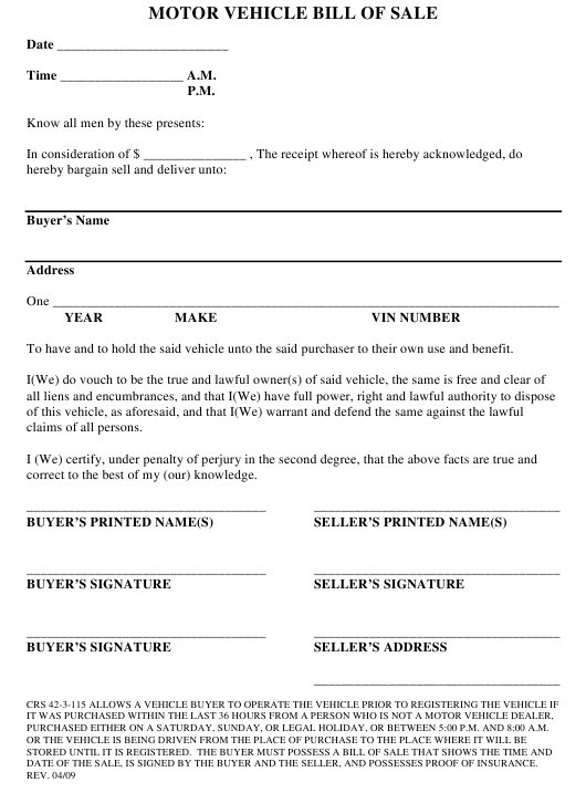 Jefferson County Alabama Motor Vehicle Bill Of Sale Form Download 