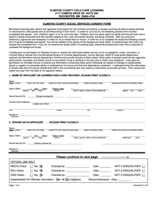 Olmsted County Social Services Consent Form Olmsted County Child Care 