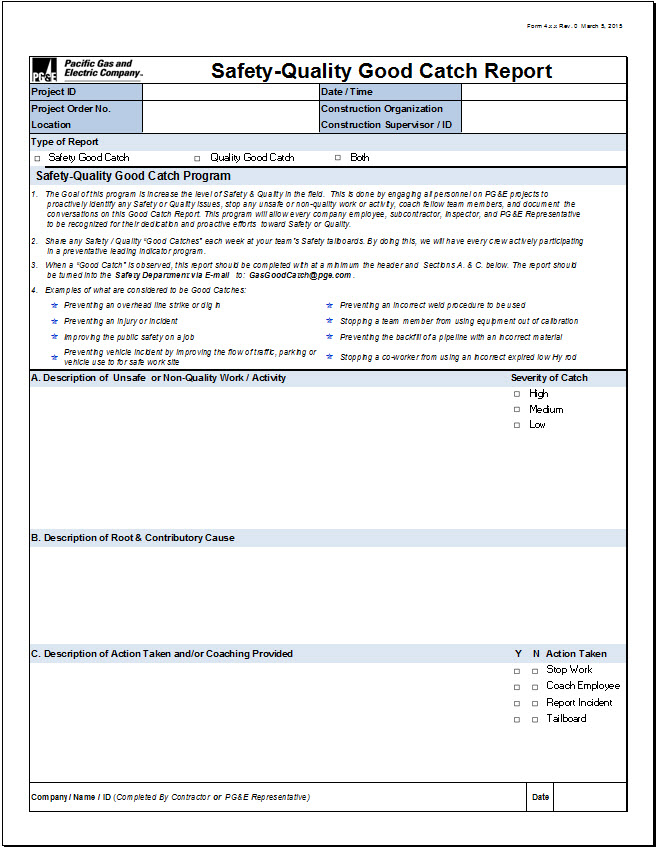 Safety Quality Good Catch Form