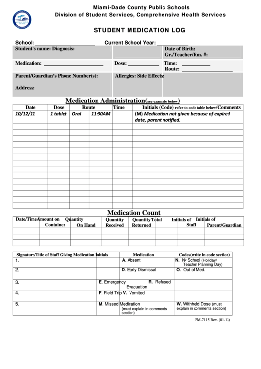 Student Medication Log Printable Pdf Download
