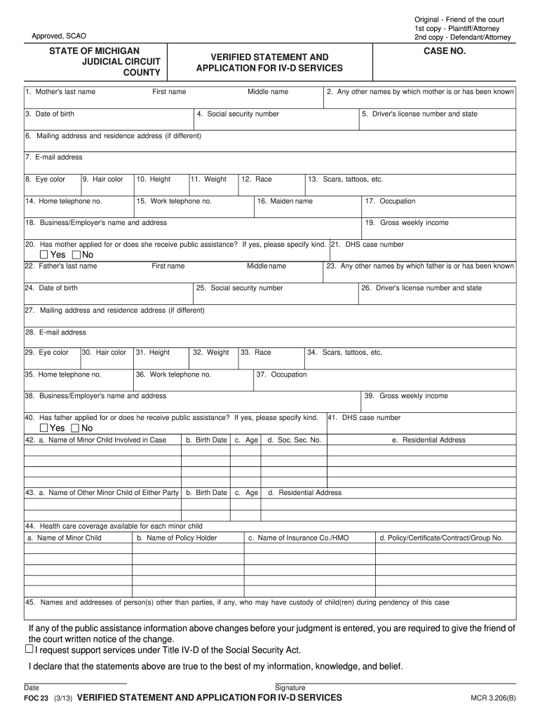 2013 Form MI FOC 23 Fill Online Printable Fillable Blank PdfFiller