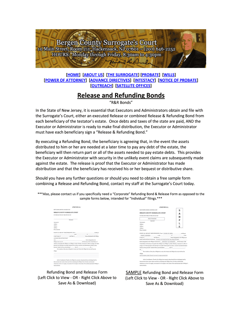 Bergen County Surrogate Court Refunding Bond And Release 2020 2021