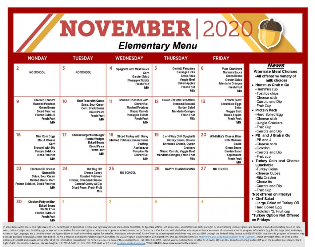 Cafeteria Lunch Menu St Paul School