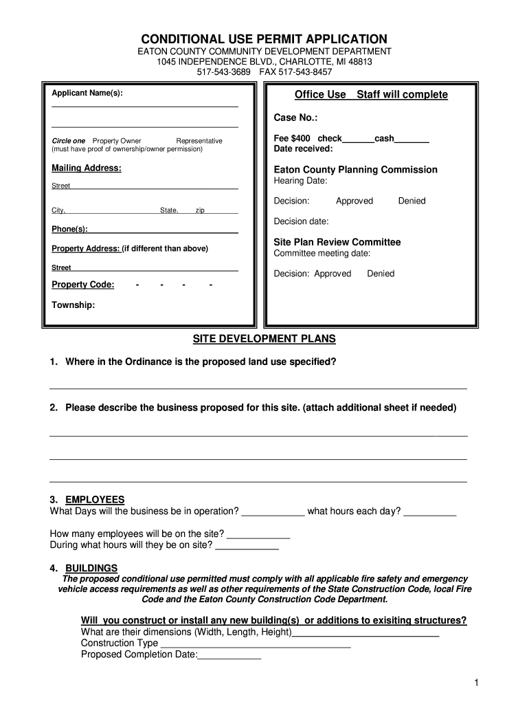 CONDITIONAL USE PERMIT APPLICATION Eaton County Eatoncounty Fill Out