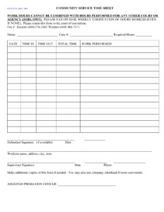 Court Ordered Community Service Form Community Service Hours Court Ordered Community Service Form Community Service Hours