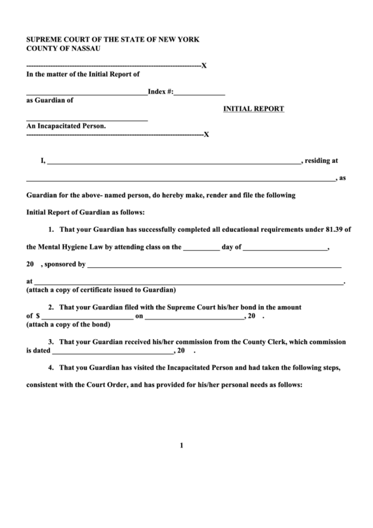 Fillable Initial Report County Of Nassau Supreme Court Printable Pdf