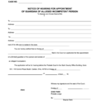 Fillable Notice Of Hearing For Appointment Of Guardian Of Alleged