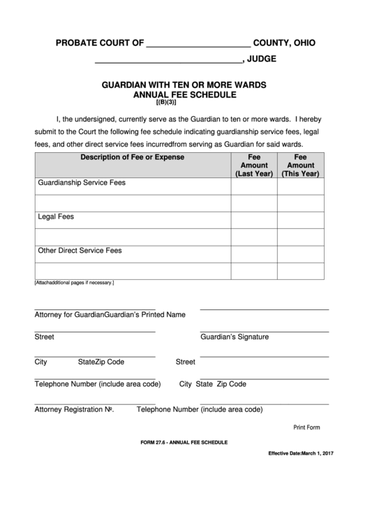 Fillable Ohio Probate Form Guardian With Ten Or More Wards Annual Fee