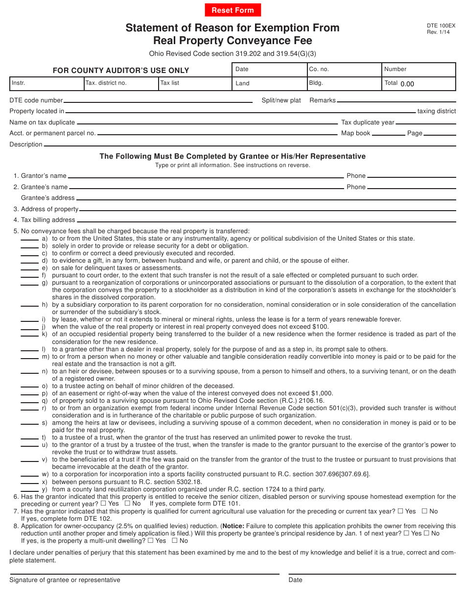 Form DTE100EX Download Fillable PDF Or Fill Online Statement Of Reason Form DTE100EX Download Fillable PDF Or Fill Online Statement Of Reason