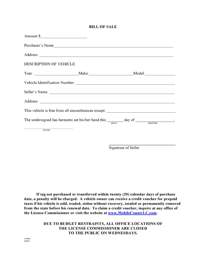 Free Mobile County Alabama Bill Of Sale Form PDF DOCX