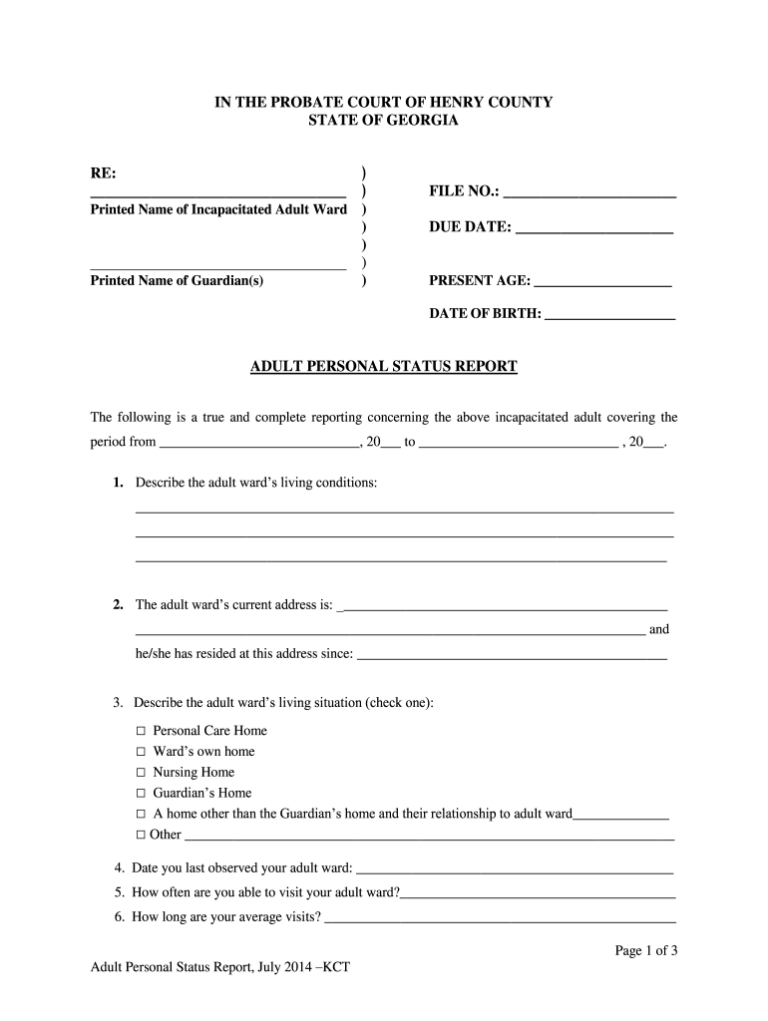 Georgia Probate Court Personal Status Report Fill Online Printable Georgia Probate Court Personal Status Report Fill Online Printable