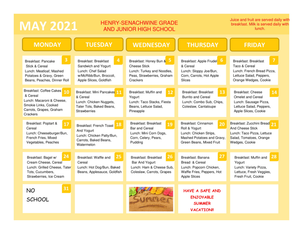 Lunch Menu Henry Senachwine Grade School Jr High