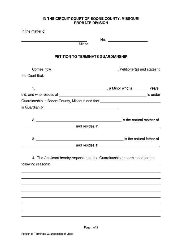 MO Petition To Terminate Guardianship Of Minor Boone County