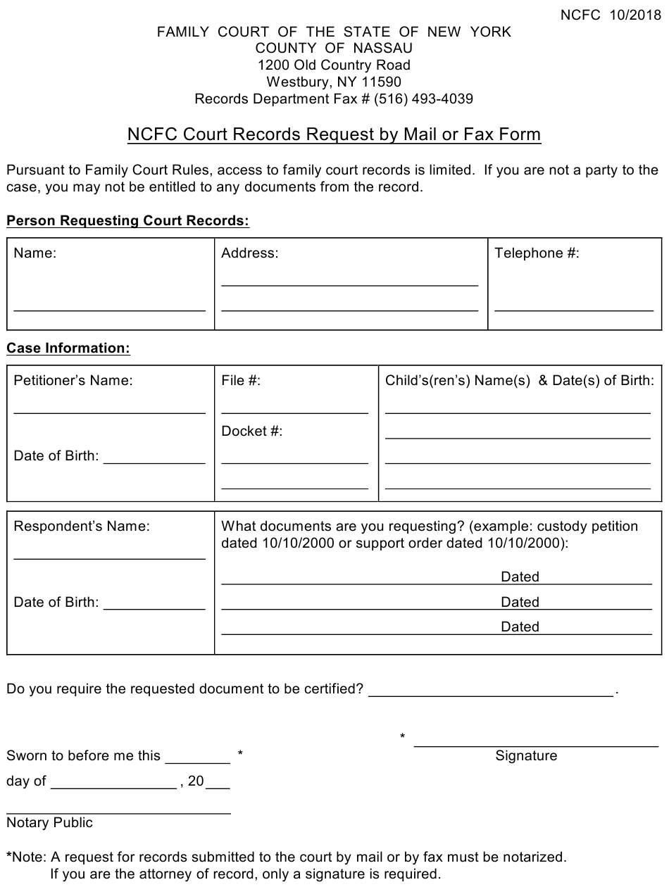 Nassau County New York Ncfc Court Records Request By Mail Or Fax Form Nassau County New York Ncfc Court Records Request By Mail Or Fax Form
