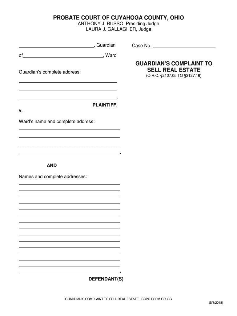 Probate Court Of Cuyahoga County Ohio Guardian s Complaint To Fill 
