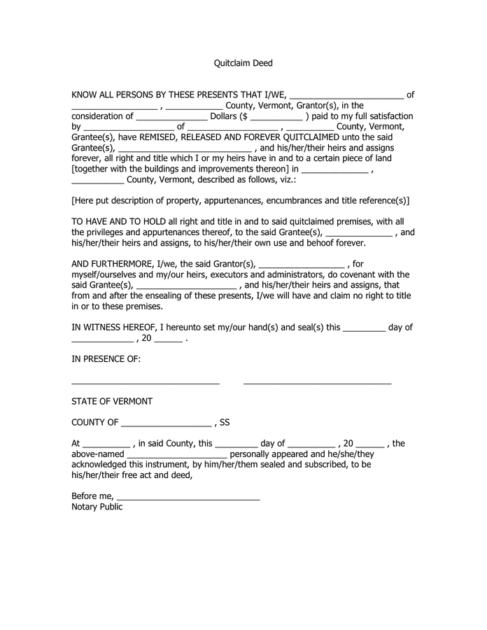 Quitclaim Deed Sample In Word And Pdf Formats