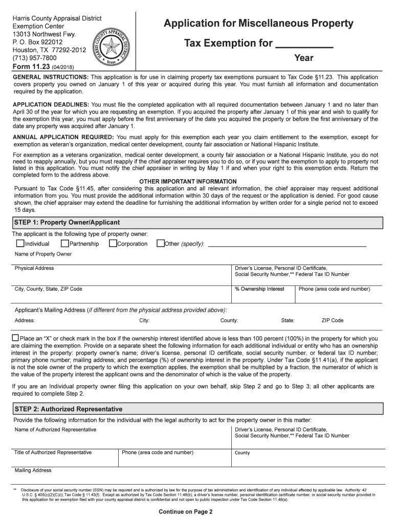 2018 2022 TX Form 11 23 Harris County Fill Online Printable