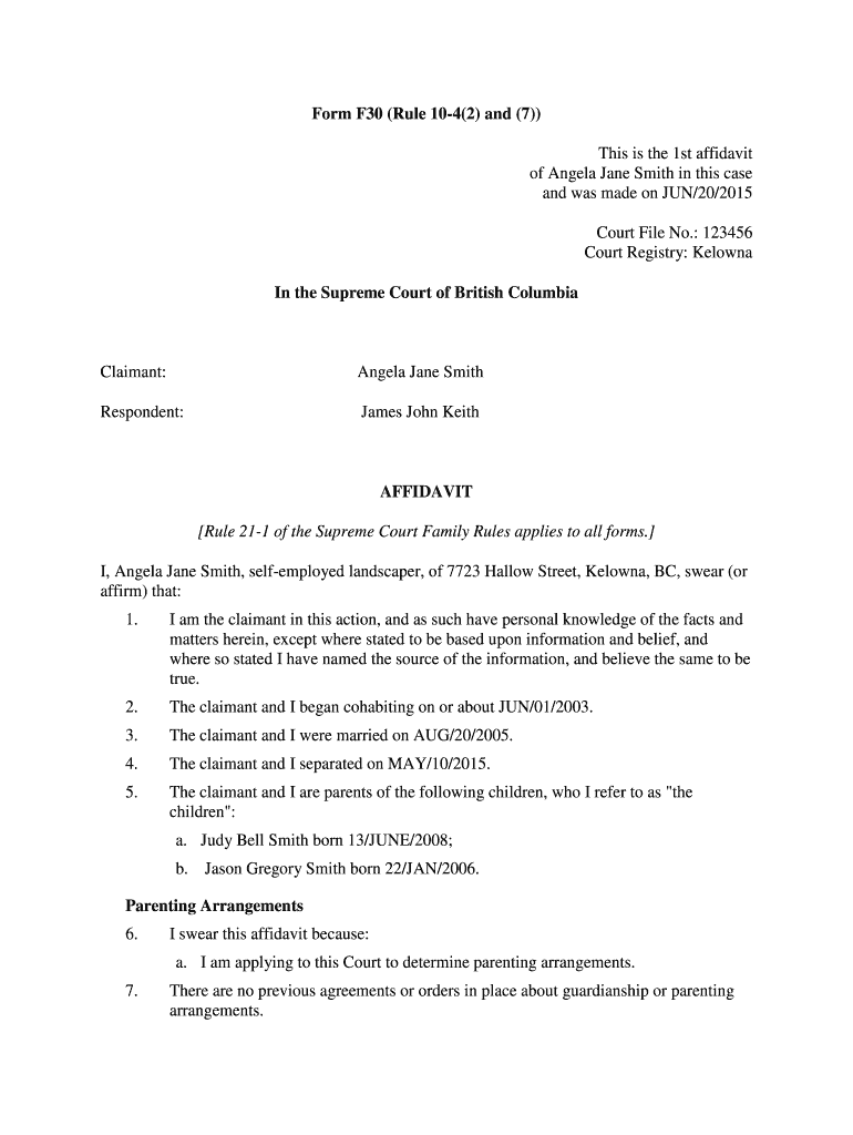 Affidavit Bc Fill Online Printable Fillable Blank PdfFiller