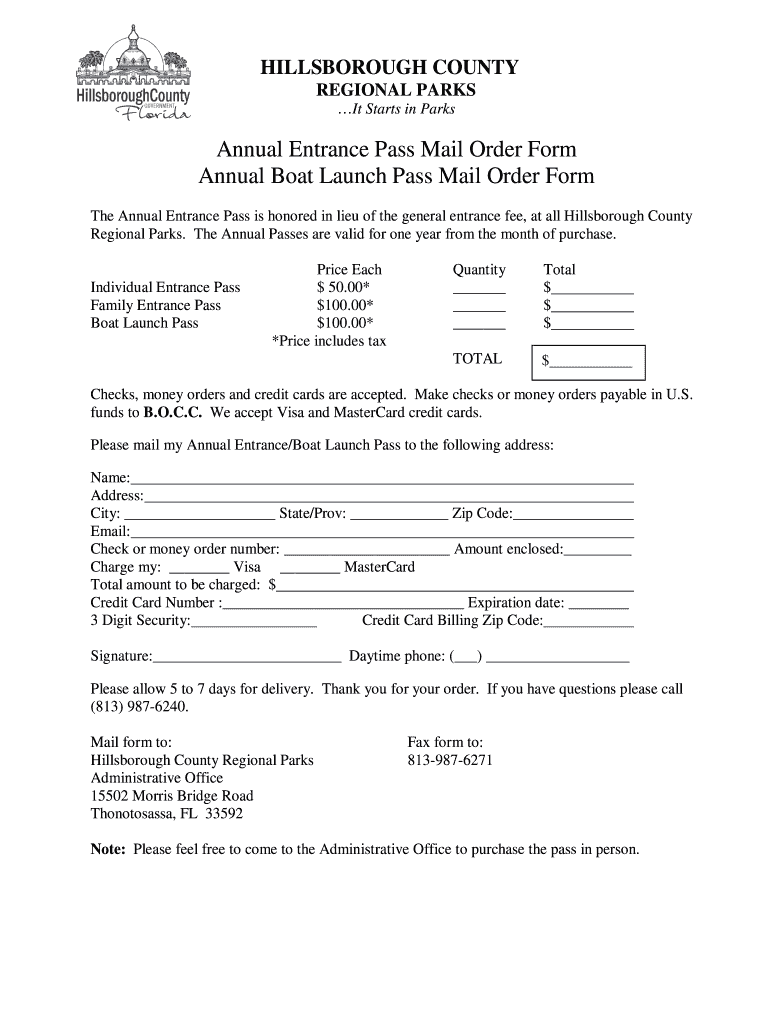 Annual Pass Order Form 1 4 Hillsborough County FL Hillsboroughcounty