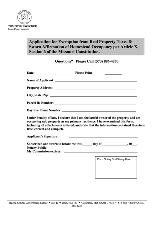 Boone County Disabled Pow Real Property Tax Exemption Application 