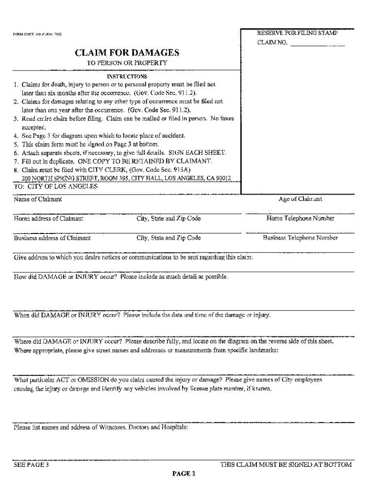City Of Los Angeles Claim Form 2020 Fill And Sign Printable Template