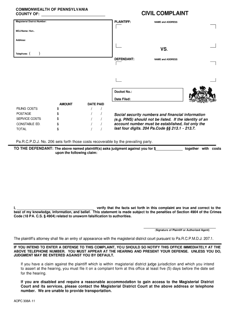 Civil Complaint Form Pa Fill Online Printable Fillable Blank Civil Complaint Form Pa Fill Online Printable Fillable Blank