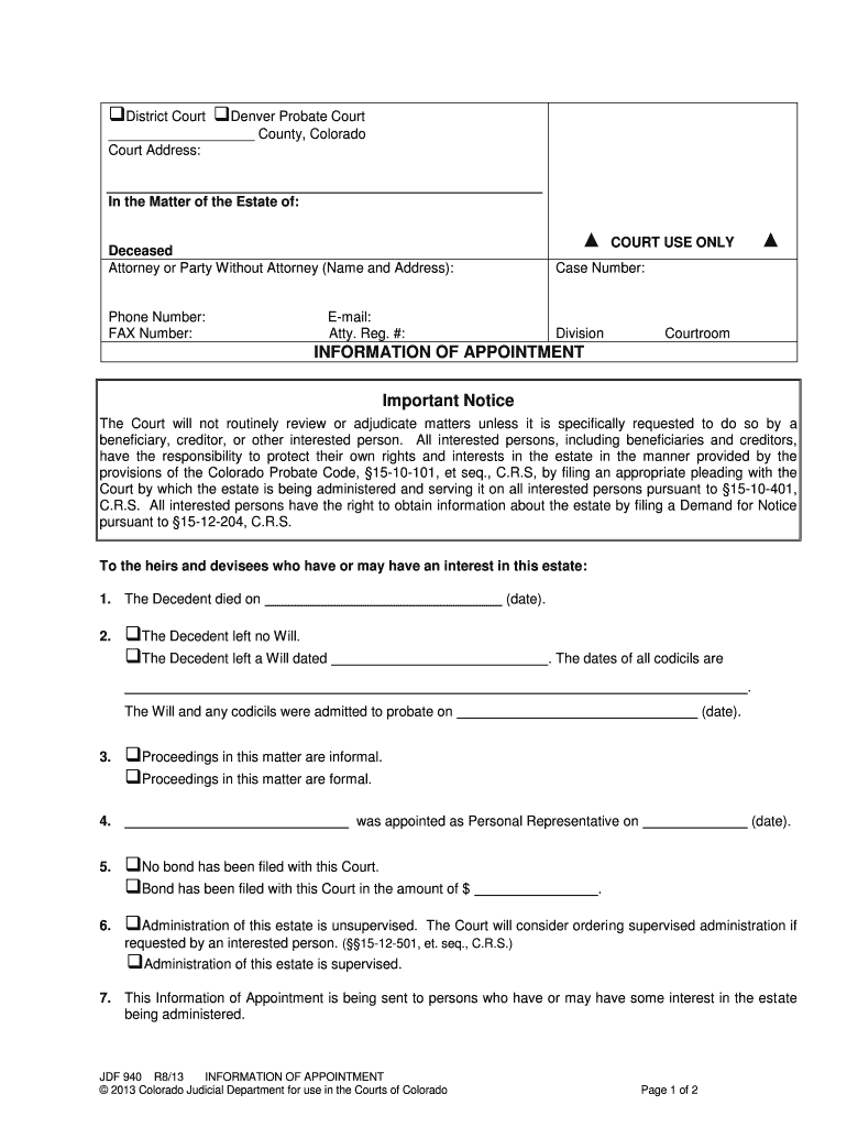 CO JDF 940 2013 Complete Legal Document Online US Legal Forms CO JDF 940 2013 Complete Legal Document Online US Legal Forms