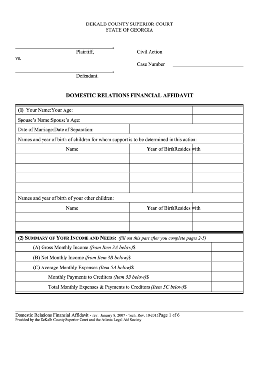 Domestic Relations Financial Affidavit Dekalb County Superior Court Domestic Relations Financial Affidavit Dekalb County Superior Court