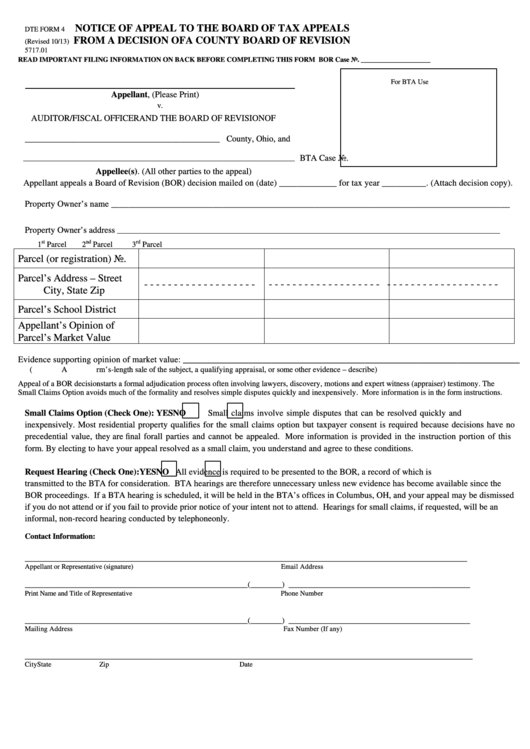 Fillable Dte Form 4 Notice Of Appeal To The Board Of Tax Appeals Fillable Dte Form 4 Notice Of Appeal To The Board Of Tax Appeals