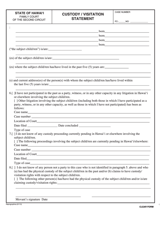 Fillable Form 2f E 338 Custody visitation Statement Printable Pdf