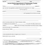 Fillable Journal Entries Appointment Of Testamentary Trustee Probate
