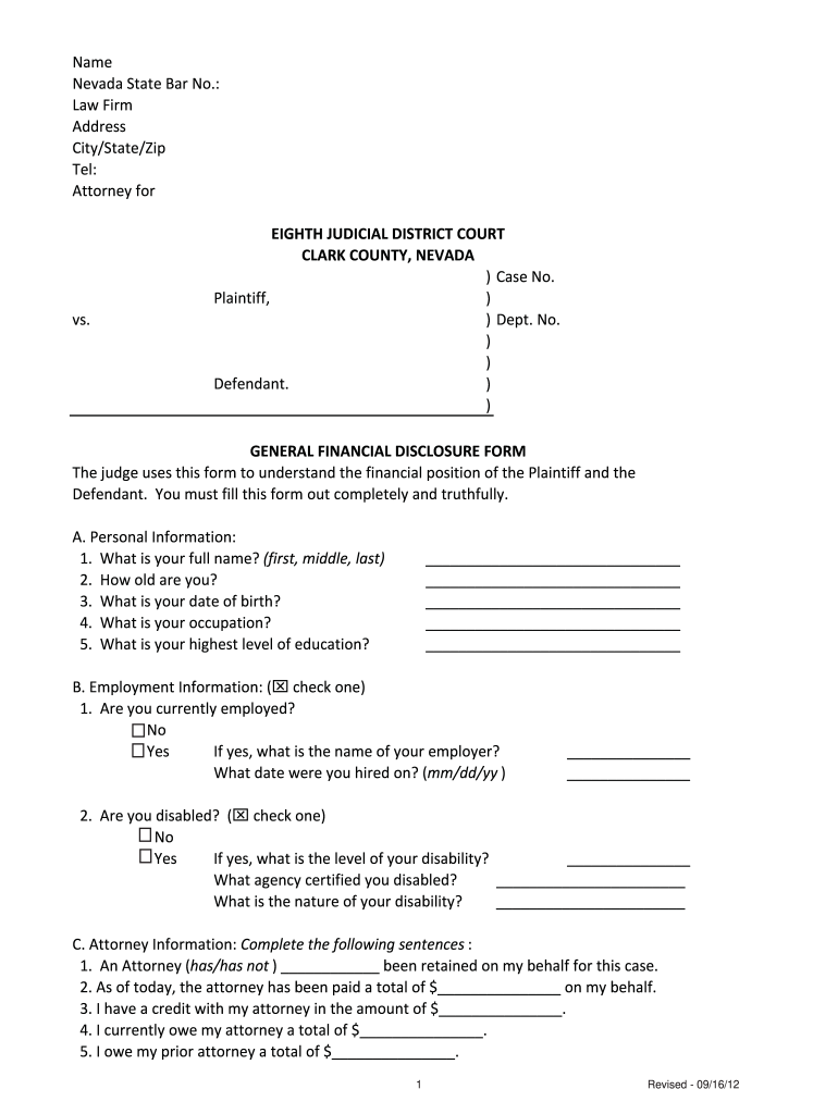 Financial Disclosure Form Clark County Courts Clarkcountycourts 