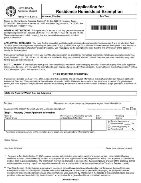 Form 11 13 Download Printable PDF Application For Residence Homestead 
