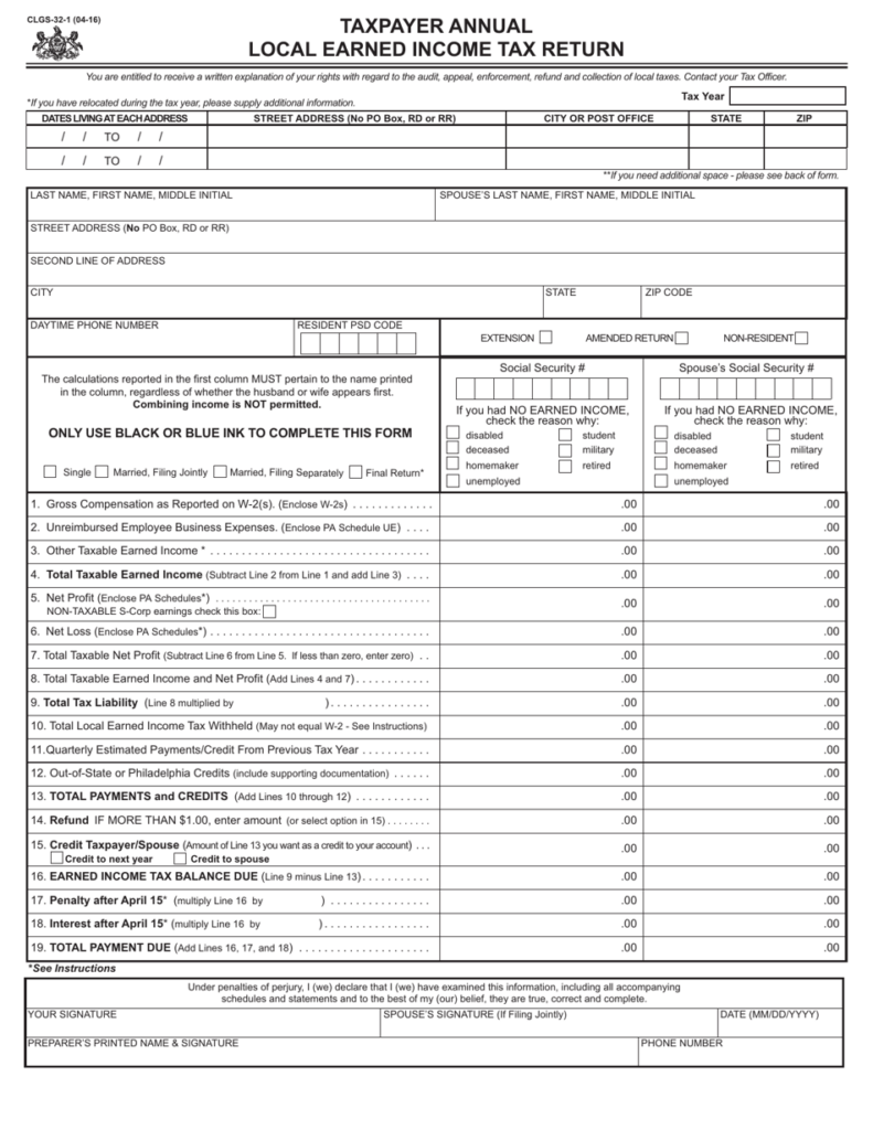 Form CLGS 32 1 Download Fillable PDF Or Fill Online Taxpayer Annual 