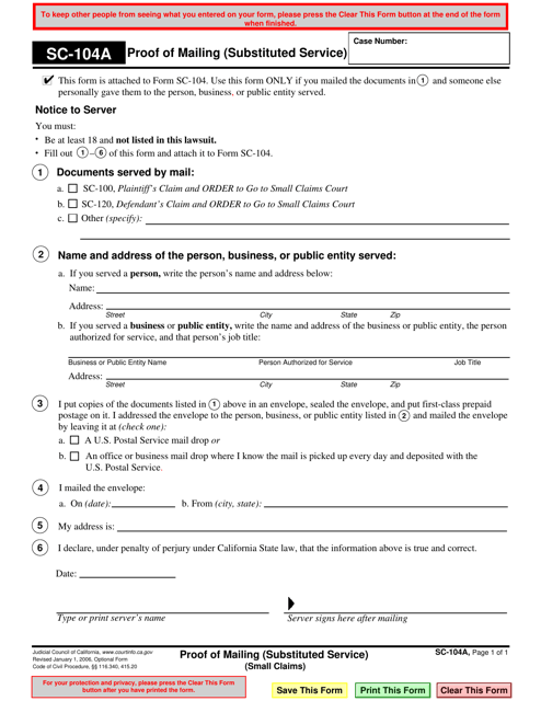 Form SC 104A Download Fillable PDF Or Fill Online Proof Of Mailing Form SC 104A Download Fillable PDF Or Fill Online Proof Of Mailing