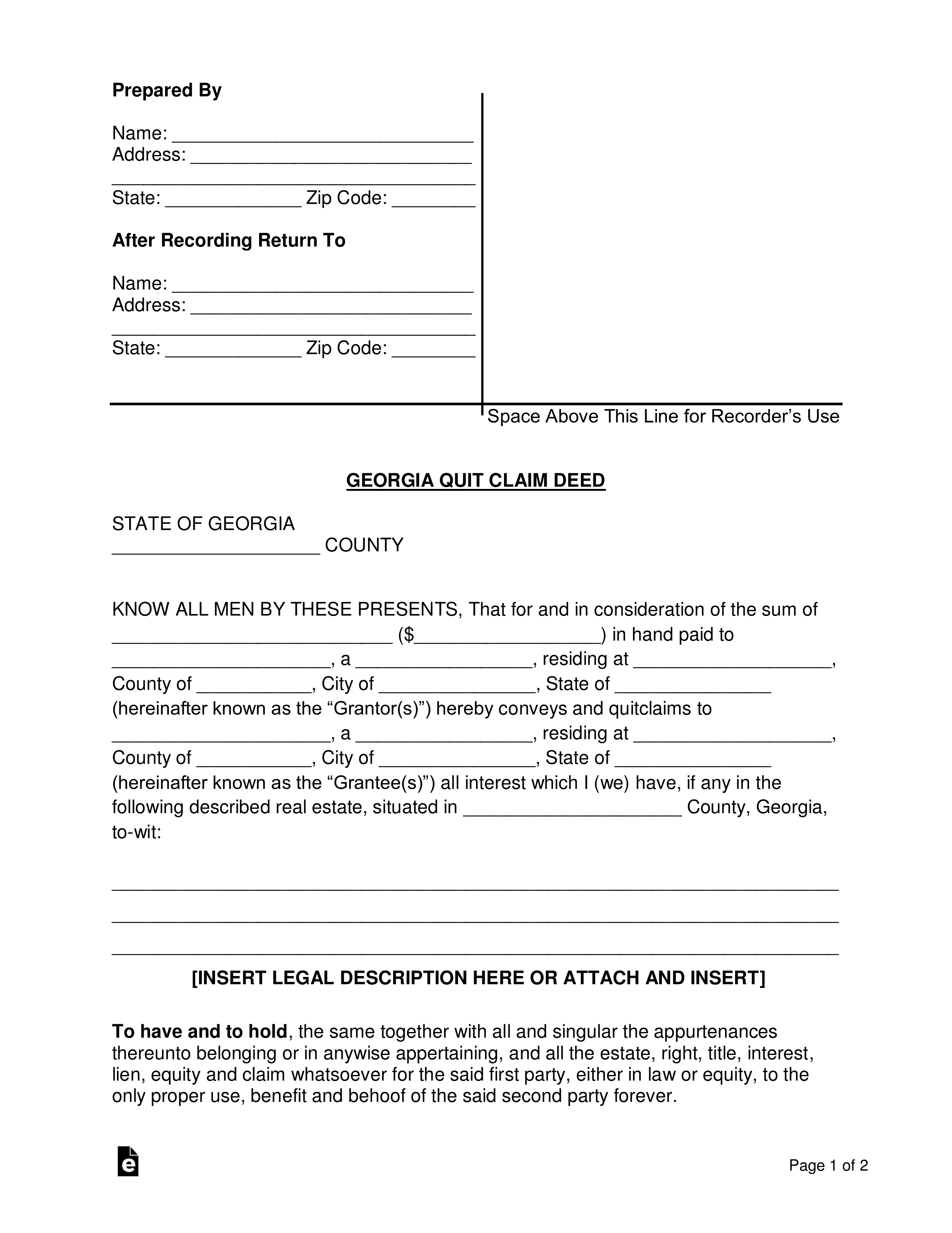 Free Georgia Quit Claim Deed Form Word PDF EForms Free Georgia Quit Claim Deed Form Word PDF EForms