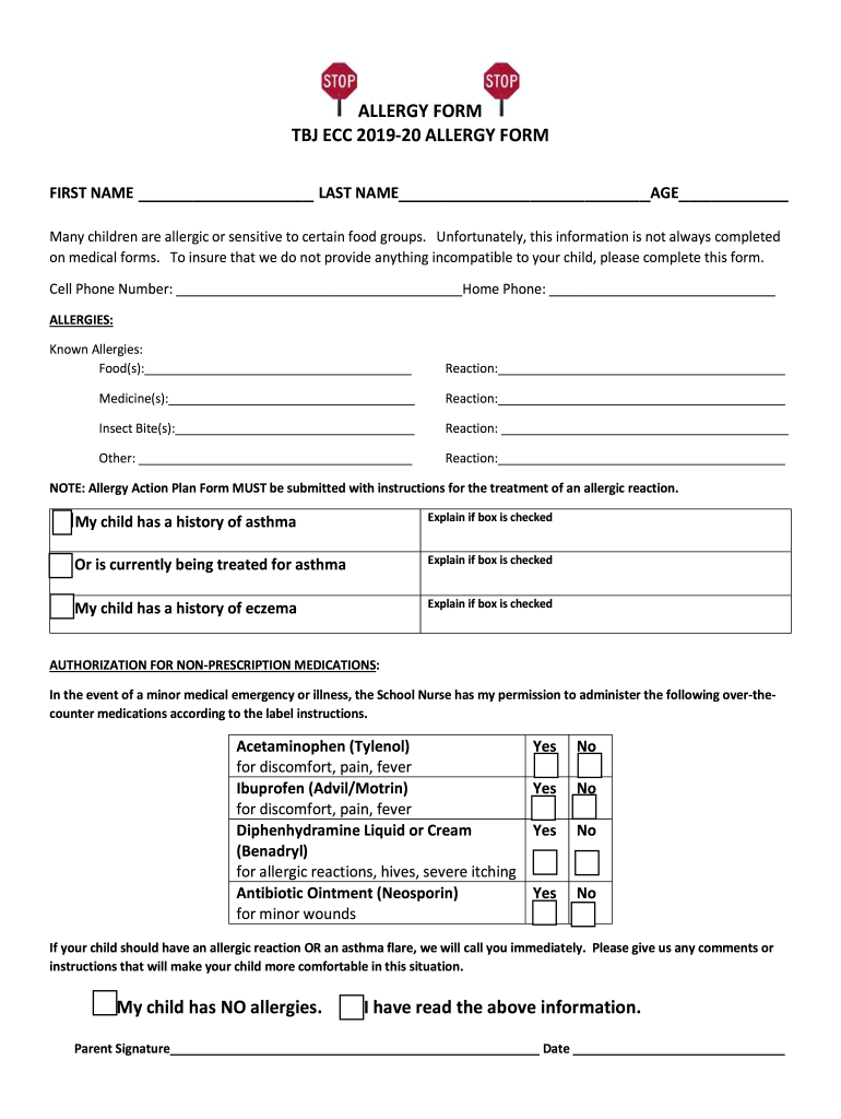 Free Printable Med Allergy Form Printable Forms Free Online